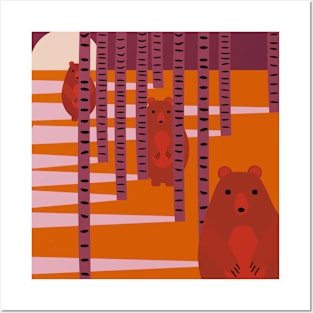 Bears hiding behind trees Posters and Art